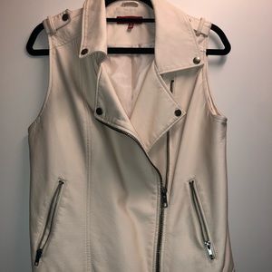 Faux White Leather Moto Vest